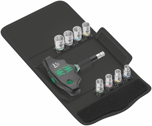 [WE05023470001] Wera Kraftform Kompakt 400 RA ratcheting T-handle screwdiver set with sockets, 9pcs 6-13mm