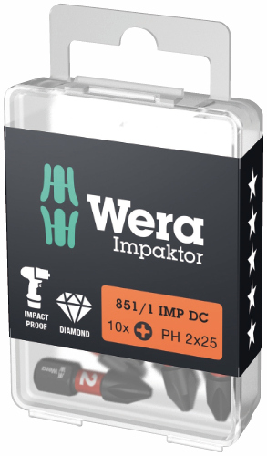 [WE05057616001] Wera 851/1 Impaktor bits PH 2 x 25mm, 10pcs