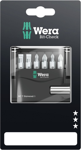 [WE05073406001] Antgalių rinkinys Wera Bit-Check 7 Universal 1, 7 vnt, blisteryje