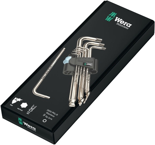 [WE05073544001] Wera 3950/9 HEX L-key set 1,5-10mm 9 pcs, Stainless ball-end
