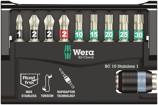 [WE05073630001] Antgalių rinkinys Wera Bit-Check 10 Stainless, 10 vnt