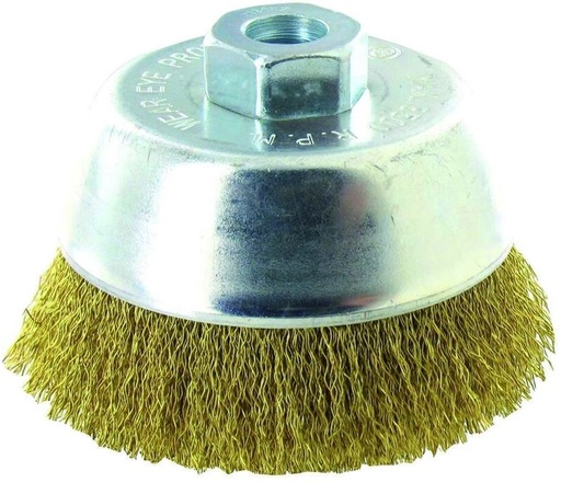 [XT20252006007] Brass steel wire cupbrush for angle grinder, 95mm, corrugated Ø0.25mm, M14