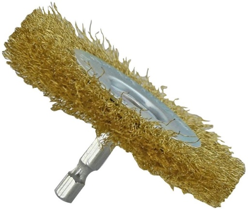 [XT20252006058] Brass steel wire brush for drill, Ø75mm, corrugated 0.20mm,1/4 HEX shank