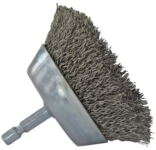 [XT20252006060] Cup brush for drill, Ø50mm, corrugated steel wire 0.35mm, 1/4 HEX