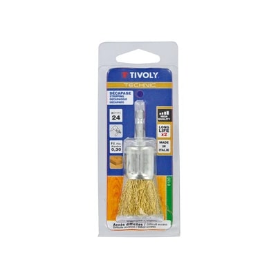 [XT202520120] PENCIL brush - Brass-plated steel wire - Stripping of wood, brass, copper (Blister) / Ø: 24 / 0.3