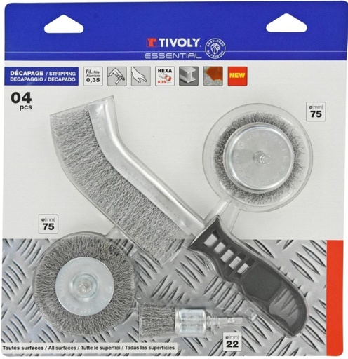 [XT20252580203] Set of brushes for drill + handbrush, corrugated wire 0.35mm, 1/4 HEX shank