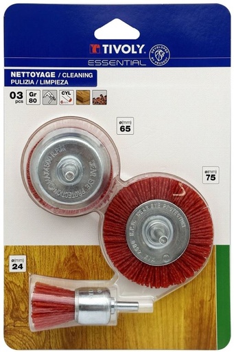 [XT20252580207] Set of nylon brushes for drill, Grit 80, 6mm shank