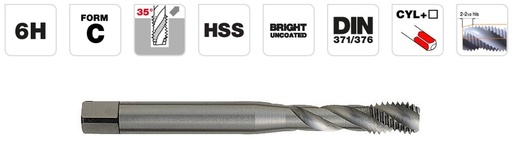 [1050101040070] HSS DIN Machine Tap M4, spiral flute 35°. Bright, uncoated. T Line