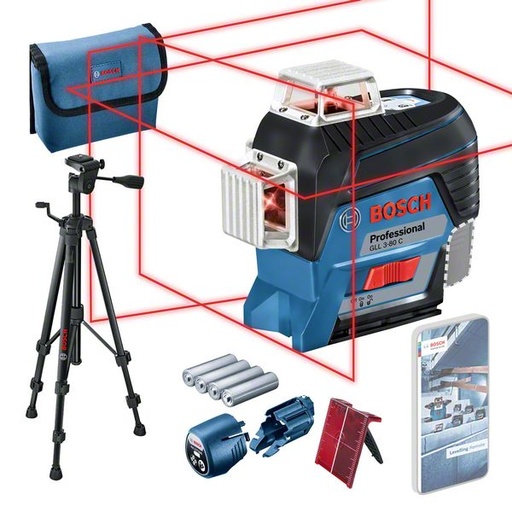 [BO0601063R01] Līniju lāzers Bosch GLL 3-80 C, AA1, BT 150, ± 0.2 mm/m, 30 - 120 m
