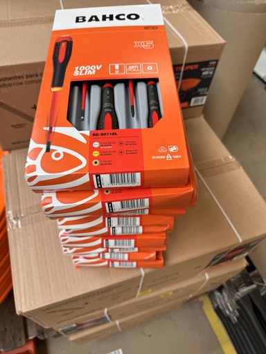 [BQ-BE-9871SL] PAŽEISTA PAKUOTĖ-ERGO™ Slim VDE izoliuotų atsuktuvų rinkinys su 3 komponentų rankena – 5 vnt., Bahco