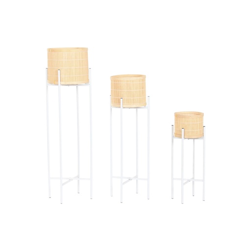 [S3061370] Planter Home ESPRIT White Natural Metal Bamboo 31 x 31 x 103 cm (3 Pieces)
