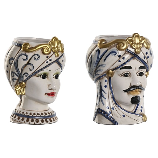 [S3060437] Planter Home ESPRIT Blue White Golden Porcelain 15 x 15 x 26 cm (2 Units)