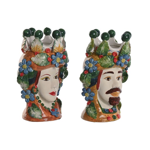 [S3060434] Planter Home ESPRIT Green Multicolour Porcelain 20 x 20 x 32 cm (2 Units)