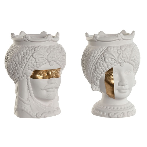 [S3060432] Planter Home ESPRIT White Golden Porcelain 15 x 15 x 26.5 cm (2 Units)
