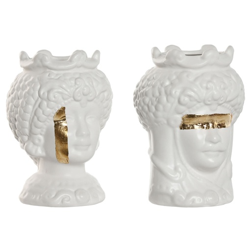 [S3060431] Planter Home ESPRIT White Golden Porcelain 10 x 10 x 14 cm (2 Units)