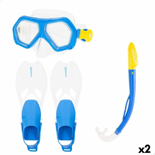 [S8905531] Diving Goggles with Snorkle and Fins AquaSport Blue Junior (2 Units)
