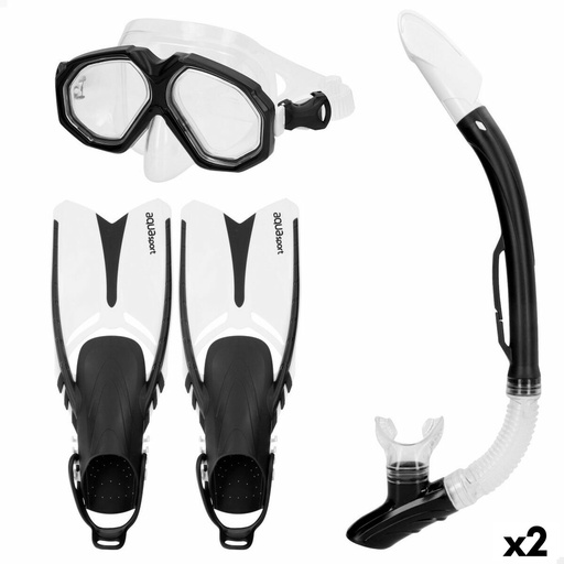 [S8905527] Diving Goggles with Snorkle and Fins AquaSport Black Adults (2 Units)