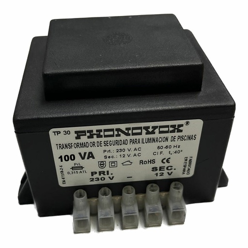 [S7921800] Safety transformer for swimming pool lighting PHONOVOX tp31100 100 VA 12 V 230 V 50-60 Hz 9,8 x 7,9 x 7,4 cm