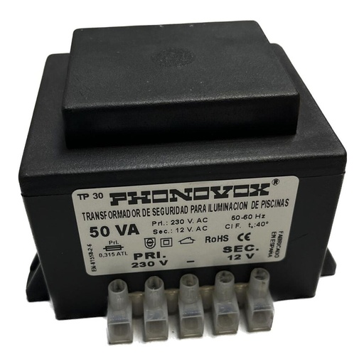 [S7921799] Safety transformer for swimming pool lighting PHONOVOX tp31050 50 VA 12 V 230 V 50-60 Hz 9,8 x 7,9 x 6,4 cm