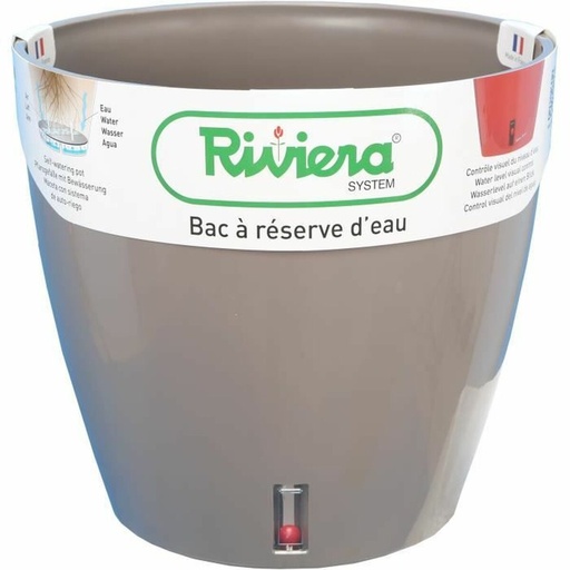 [S7193674] Self-watering flowerpot Riviera With water reserve Taupe polypropylene Circular Ø 36 x 33 cm