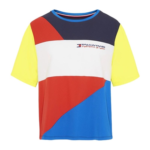 [S6497290] Women’s Short Sleeve T-Shirt Tommy Hilfiger Colour-Blocked Blue