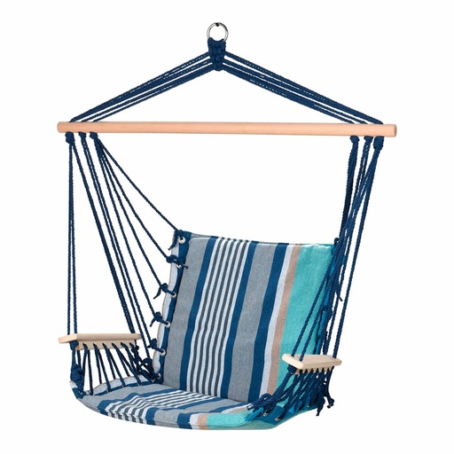 [S7910710] Swing Blue Wood Cotton With armrests Striped 53 x 100 cm