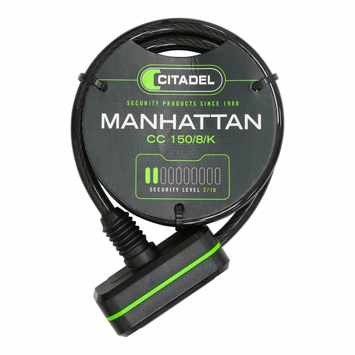 [S7918257] Cable with padlock Citadel Manhattan cc 150/8/k Black 150 cm