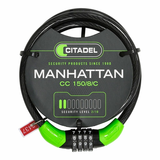 [S7918258] Cable with padlock Citadel Manhattan cc 150/8/c Combination Black 150 cm