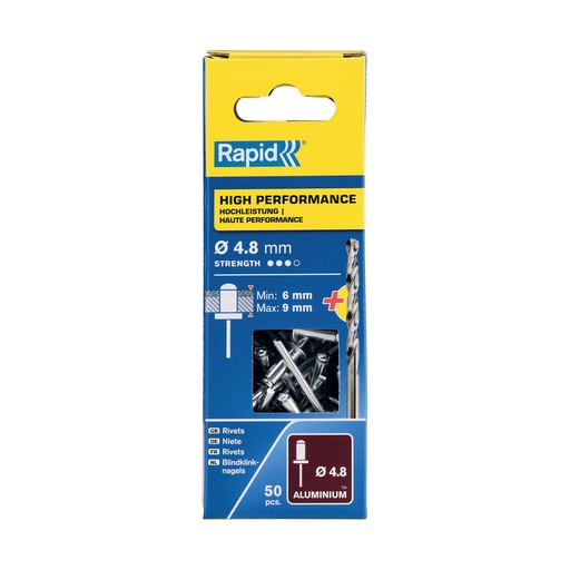 [S7918123] Rivets Rapid 5000388 Spindle Ø 4,8 x 12 mm Aluminium (50 Units)