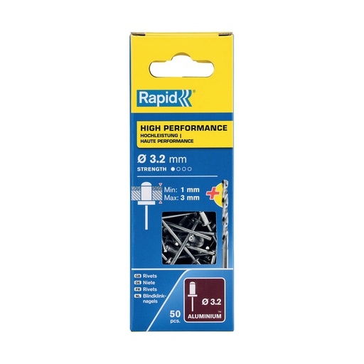 [S7918118] Rivets Rapid 5001528 Spindle Ø 3,2 x 6 mm Aluminium (50 Units)