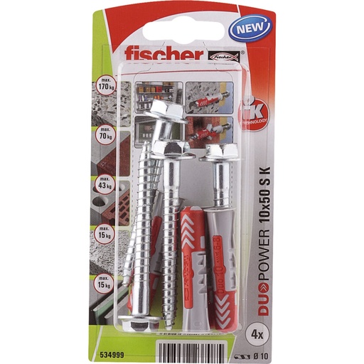 [S7905787] Box of screws Fischer duopower 4 Pieces 10 x 50 mm