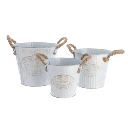 [S7901713] Set of Planters Decoris White Metal Rope With handles (3 Pieces)