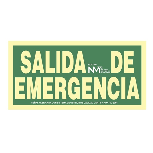 [S7907515] Sign Normaluz Salida de emergencia PVC 30 x 15 cm