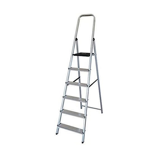[S7904812] 6-step folding ladder EDM Aluminium (48 x 10,5 x 193 cm)