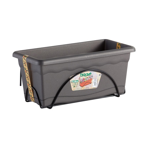 [S7907615] Planter with Dish Plastiken Anthracite polypropylene 40 x 24 cm