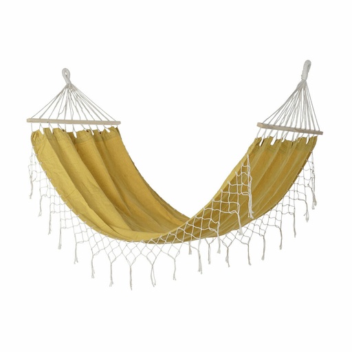[S3032993] Hammock DKD Home Decor Ocre Polyester Cotton Pinewood Fringe (255 x 80 x 28 cm)